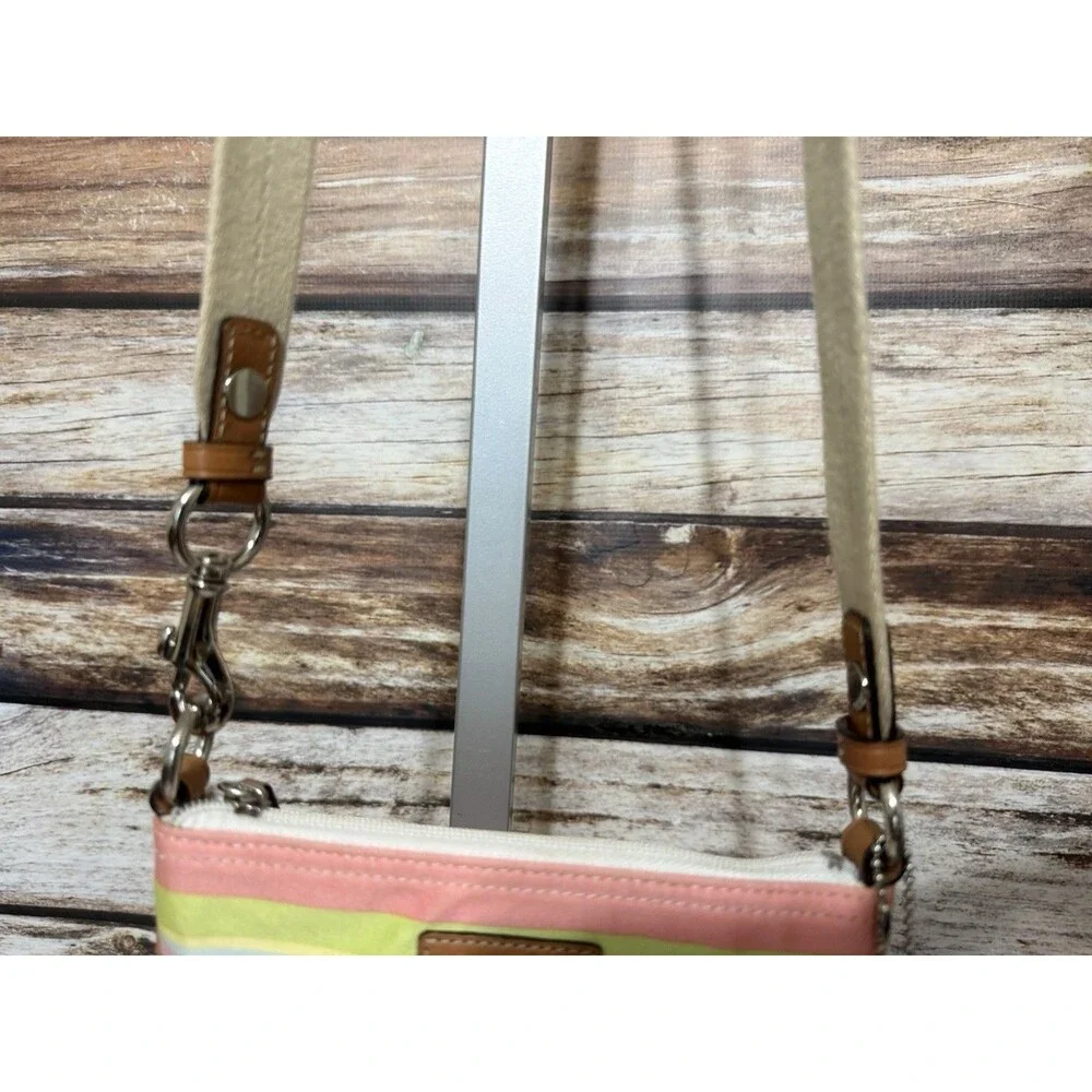 Coach Pastel Striped Crossbody Shoulder Bag Zip Closure Detachable Strap
